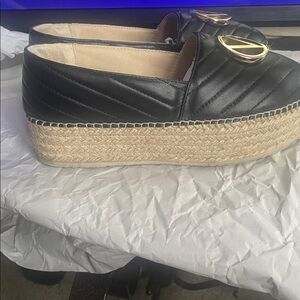 Valentino Quilted Black and Gold Espadrilles
